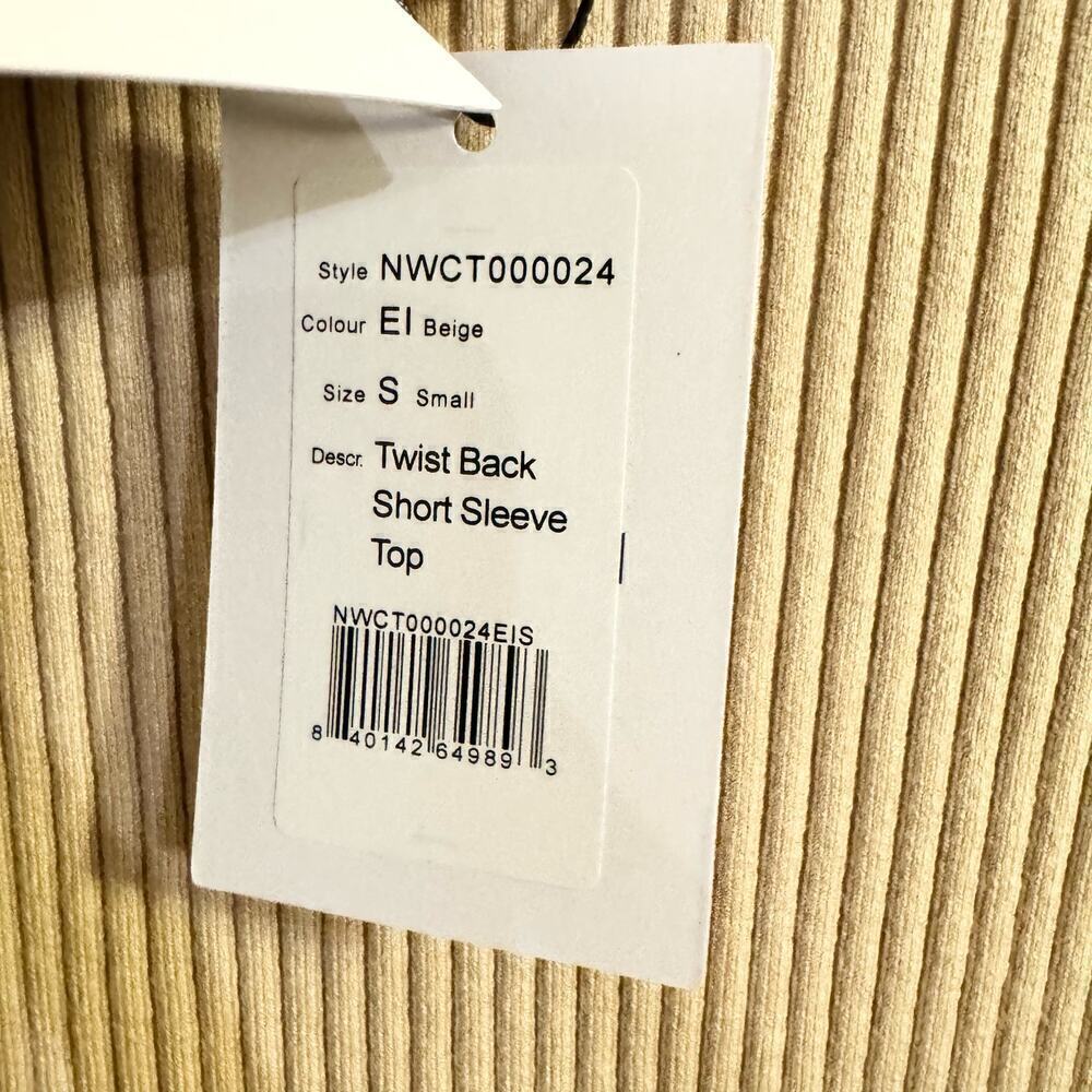 NWT NAADAM Twist Back Short Sleeve Top Beige Cashmere & Silk Blend Ribbed Small - Picture 9 of 10